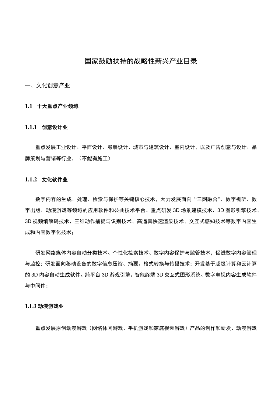 国家鼓励扶持的战略性新兴产业目录.docx_第1页