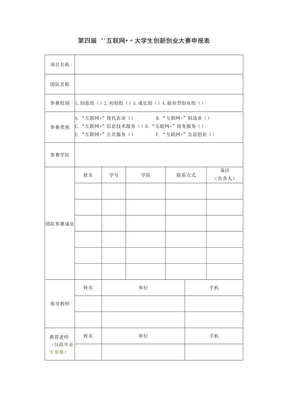 第四届“互联网 ”大学生创新创业大赛申报表.docx_第1页