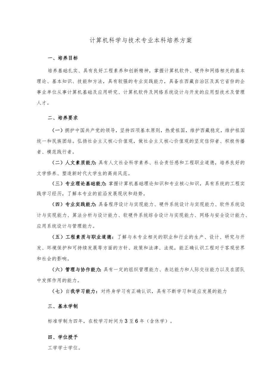 计算机科学与技术专业本科培养方案.docx_第1页