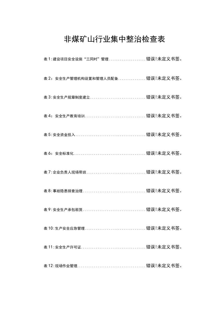 非煤矿山行业集中整治检查表.docx_第1页