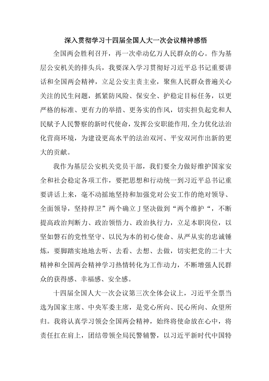 教师深入贯彻学习十四届全国人大一次会议精神感悟合辑五篇.docx_第1页