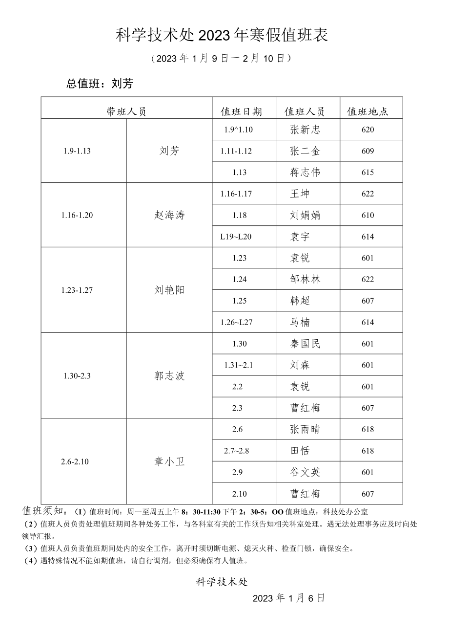 科学技术处2023年寒假值班表.docx_第1页