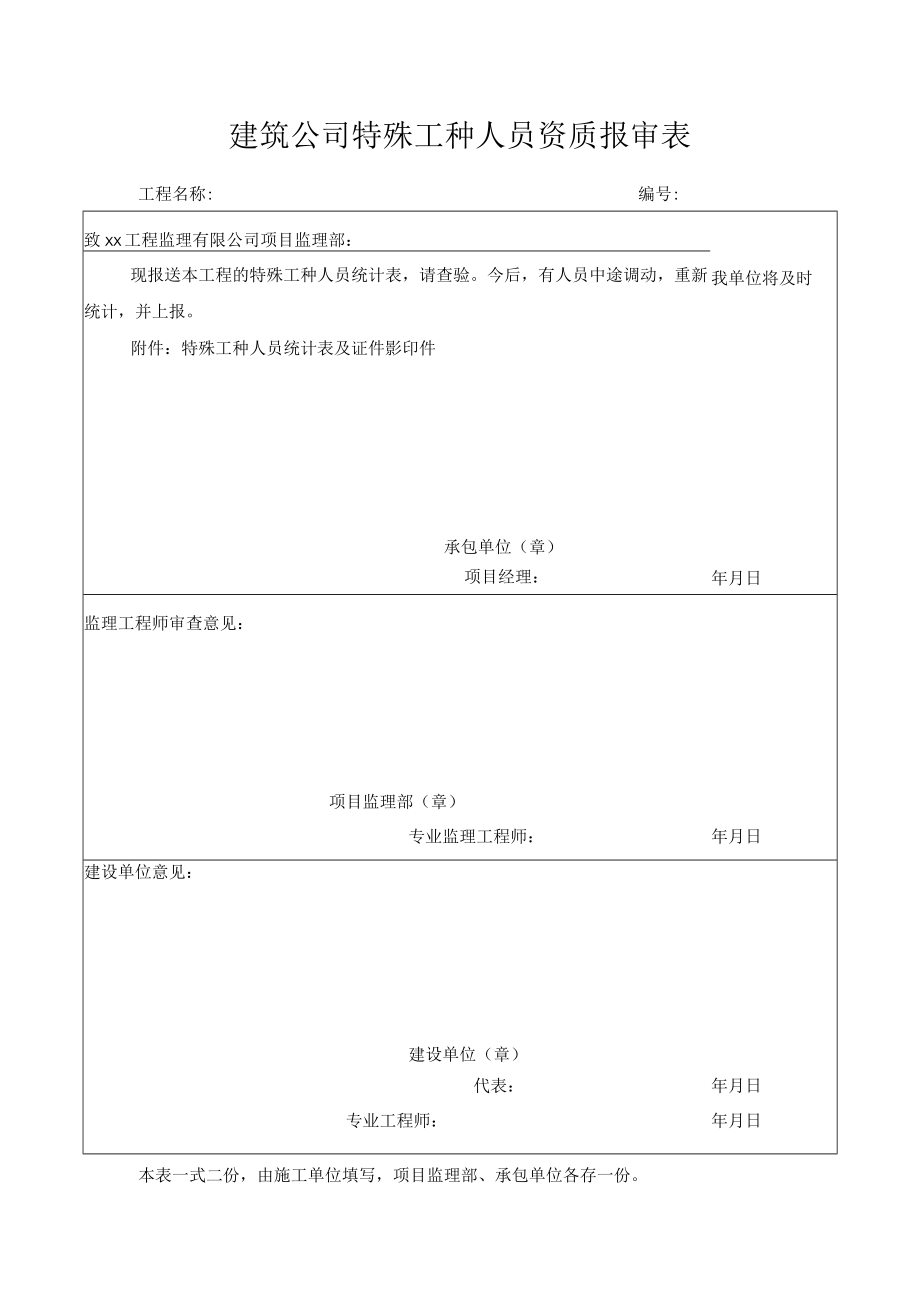 建筑公司特殊工种人员资质报审表.docx_第1页