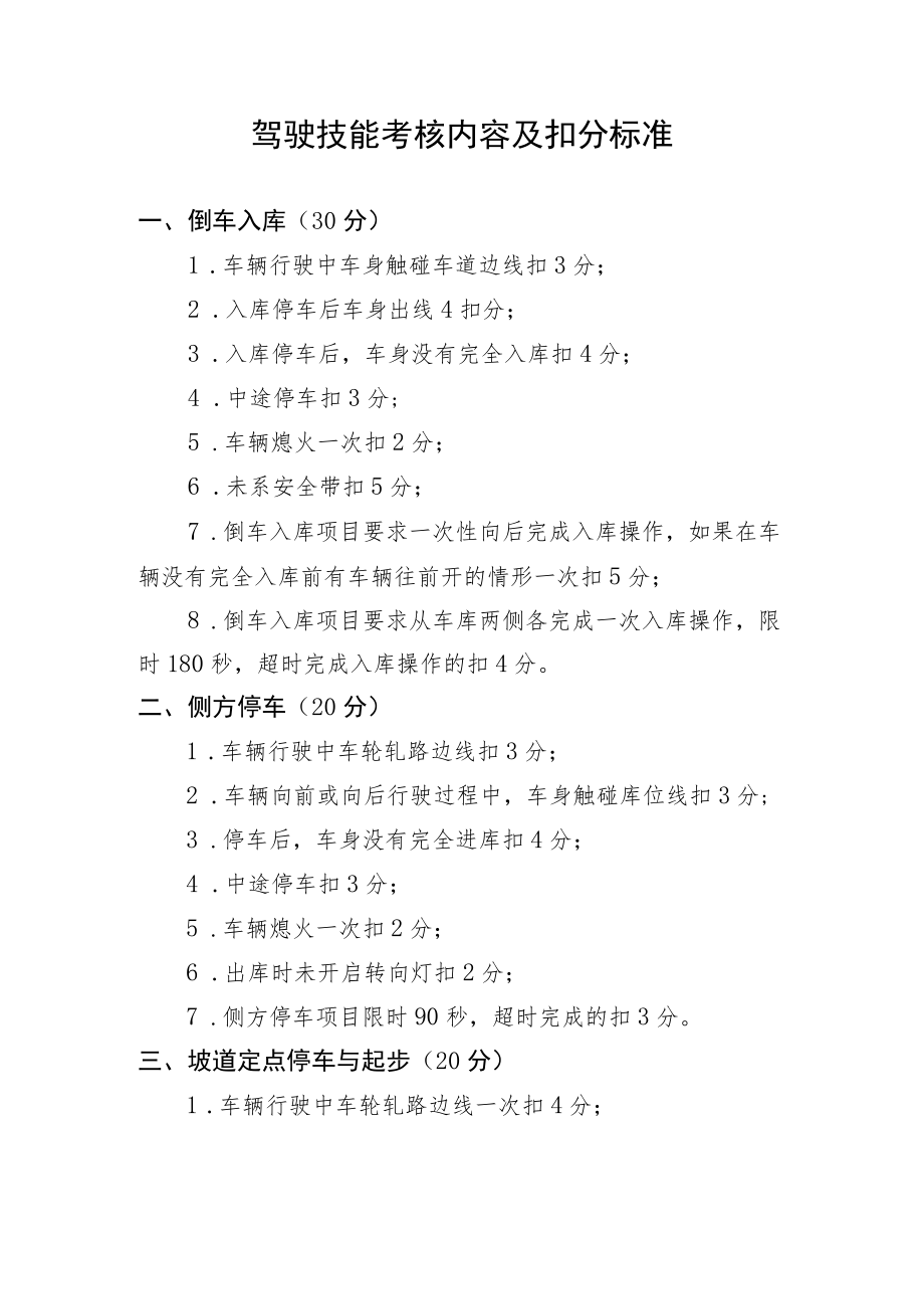 驾驶技能考核内容及扣分标准.docx_第1页