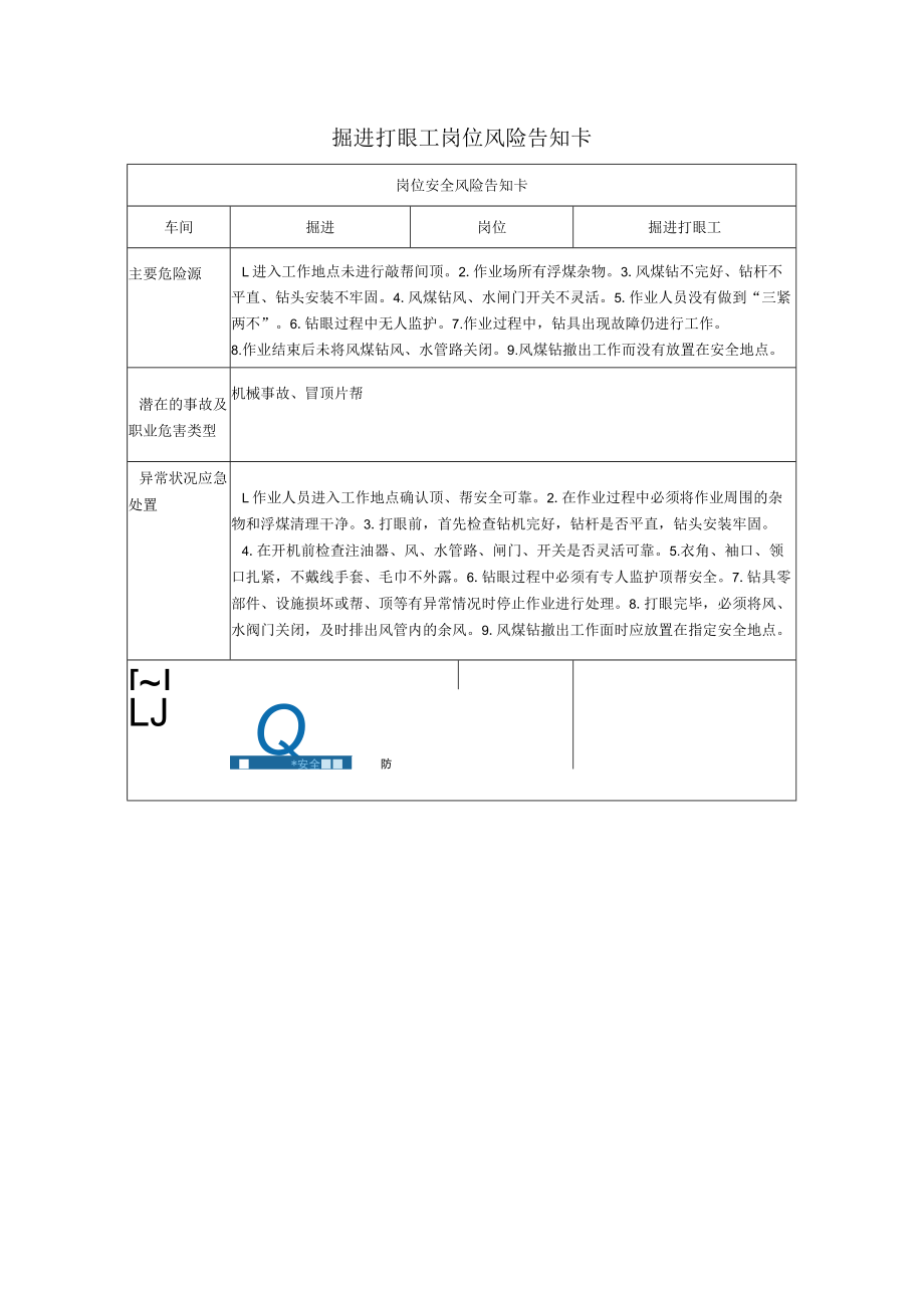 掘进打眼工岗位风险告知卡2023.docx_第1页