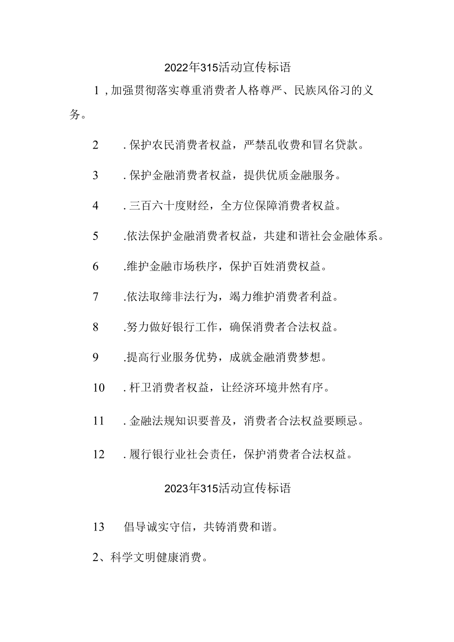 2023年315专项活动宣传标语 （汇编4份）.docx_第1页