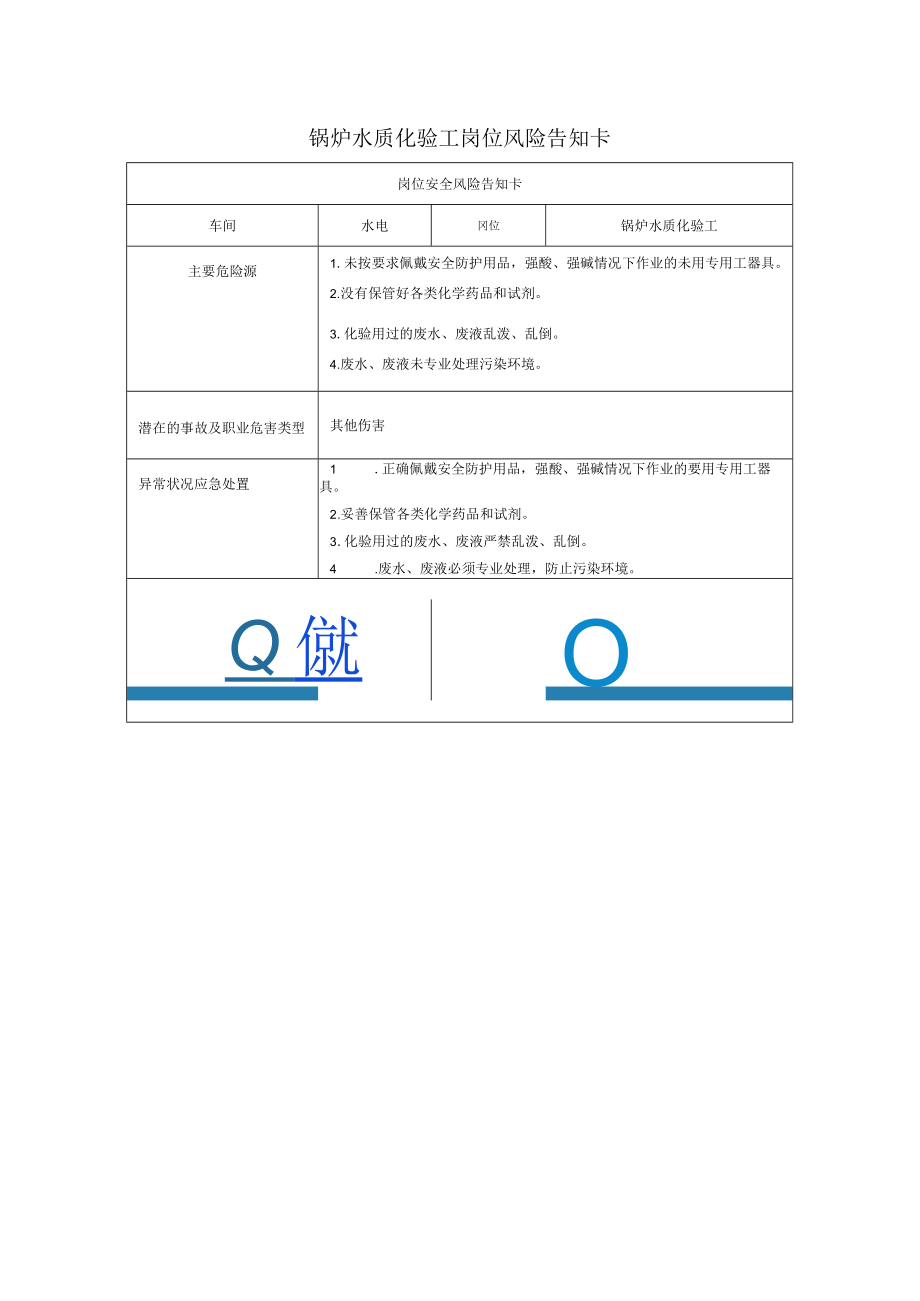 锅炉水质化验工岗位风险告知卡2023.docx_第1页