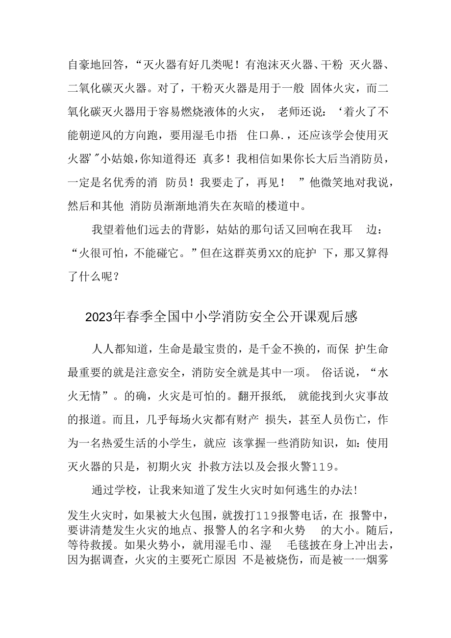 2023年乡镇学校开展春季全国中小学消防安全公开课观后感 精编.docx_第3页