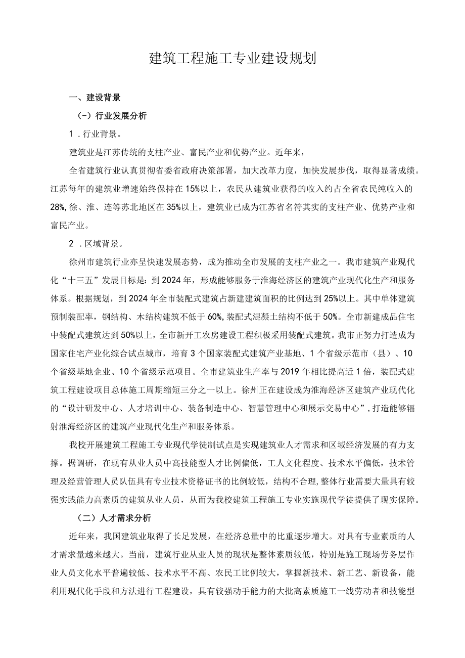 建筑工程施工专业建设规划.docx_第1页