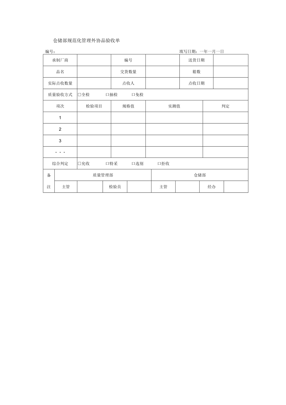 仓储部规范化管理外协品验收单.docx_第1页