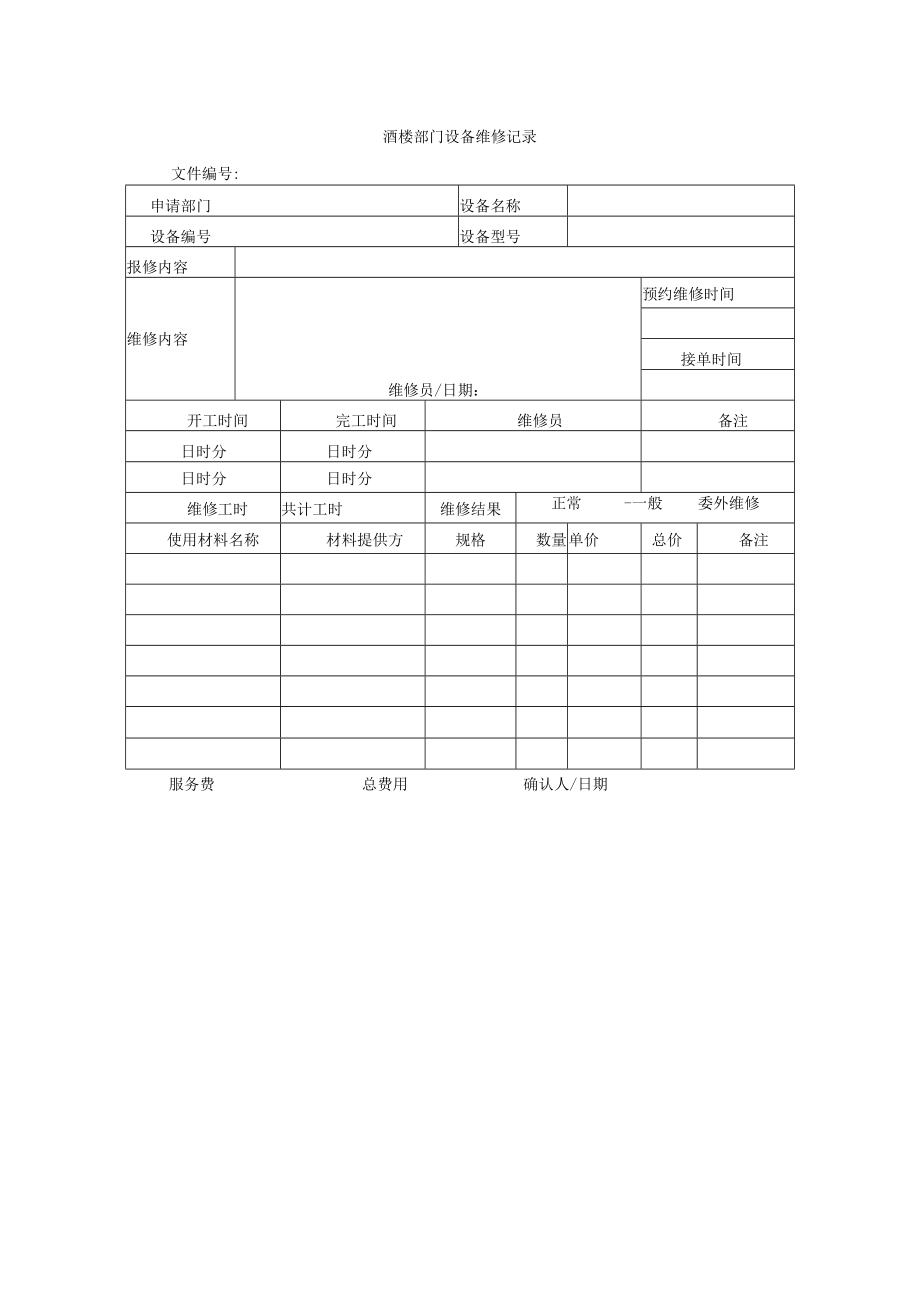 酒楼部门设备维修记录.docx_第1页