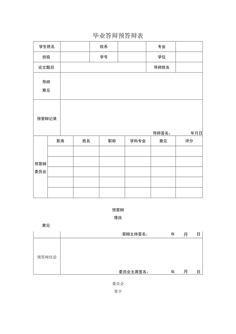 毕业答辩预答辩表.docx_第1页