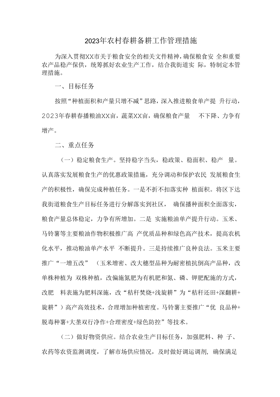 2023年春耕备耕专项工作管理措施 精编汇编2份.docx_第1页