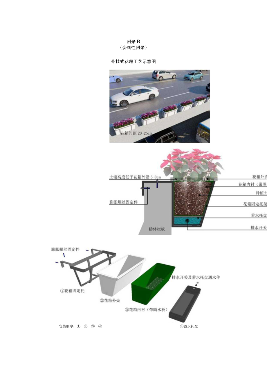 城市桥体两侧、桥柱、挡墙、桥下空间主要植物种类推荐表、花箱、花墙、固定牵引、绿屏预植工艺示意图.docx_第3页