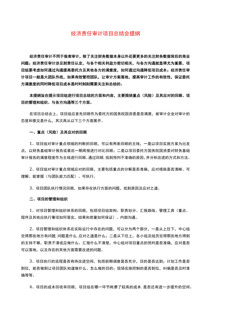 集团经济责任审计项目项目总结会提纲-新增.docx_第1页