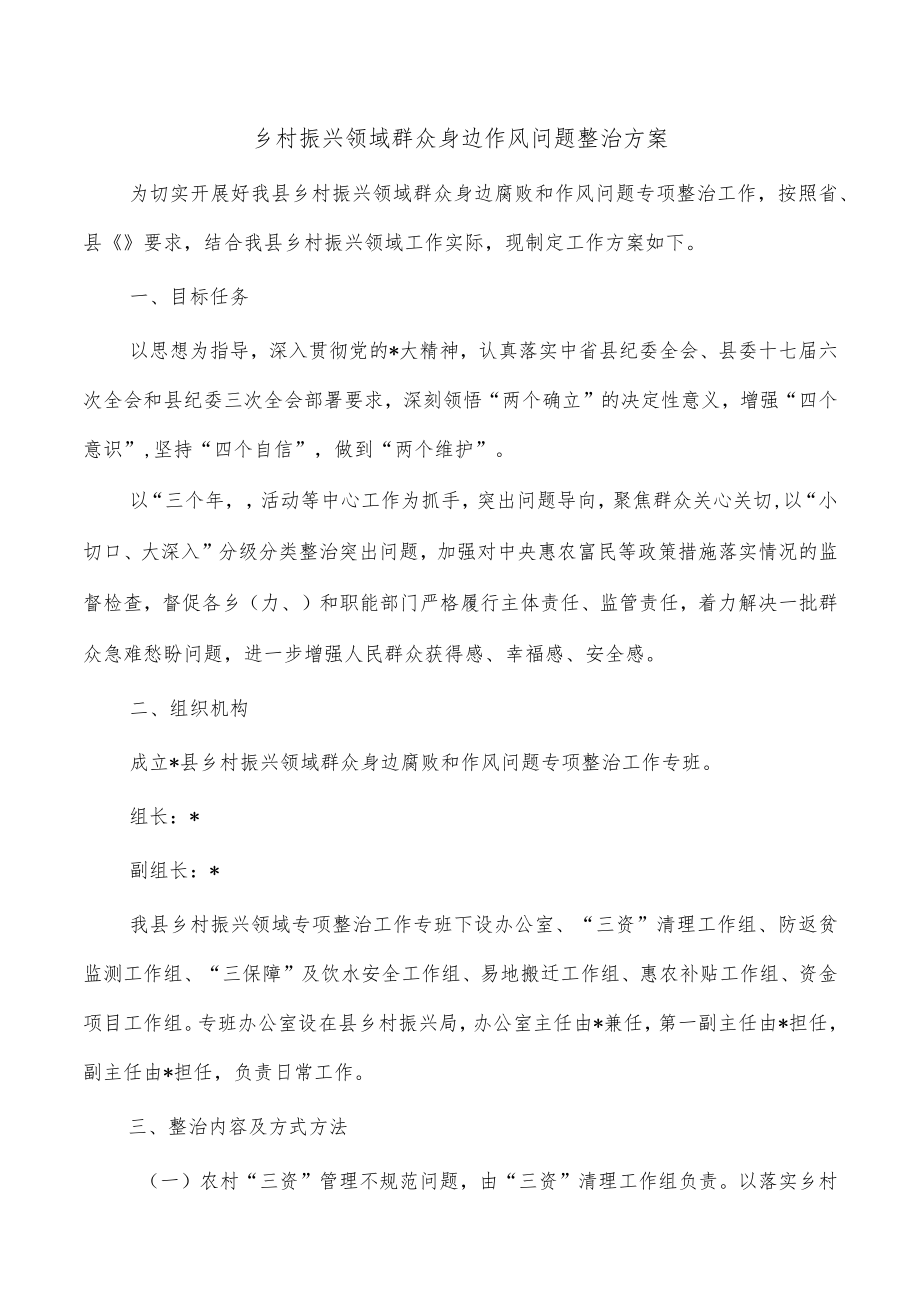 乡村振兴领域群众身边作风问题整治方案.docx_第1页