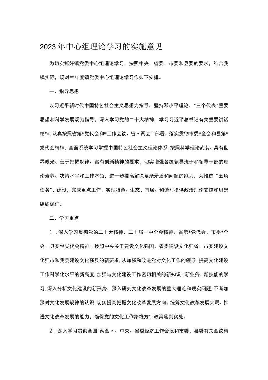 2023年中心组理论学习的实施意见.docx_第1页