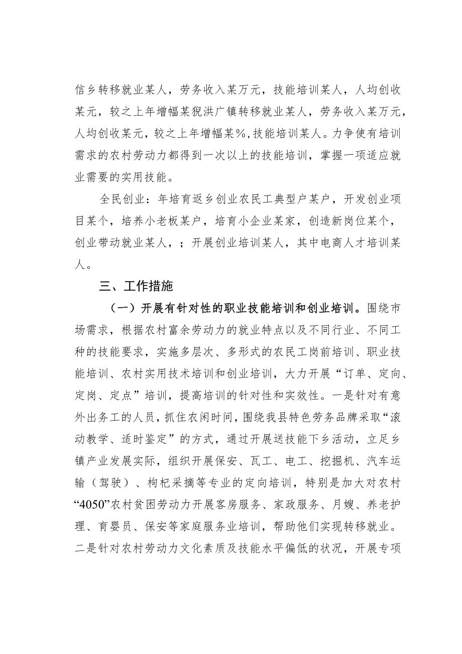 某某县关于进一步做好农村富余劳动力就业创业工作的实施方案.docx_第2页