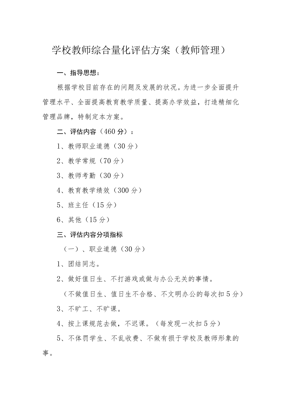 学校教师综合量化评估方案（教师管理）.docx_第1页