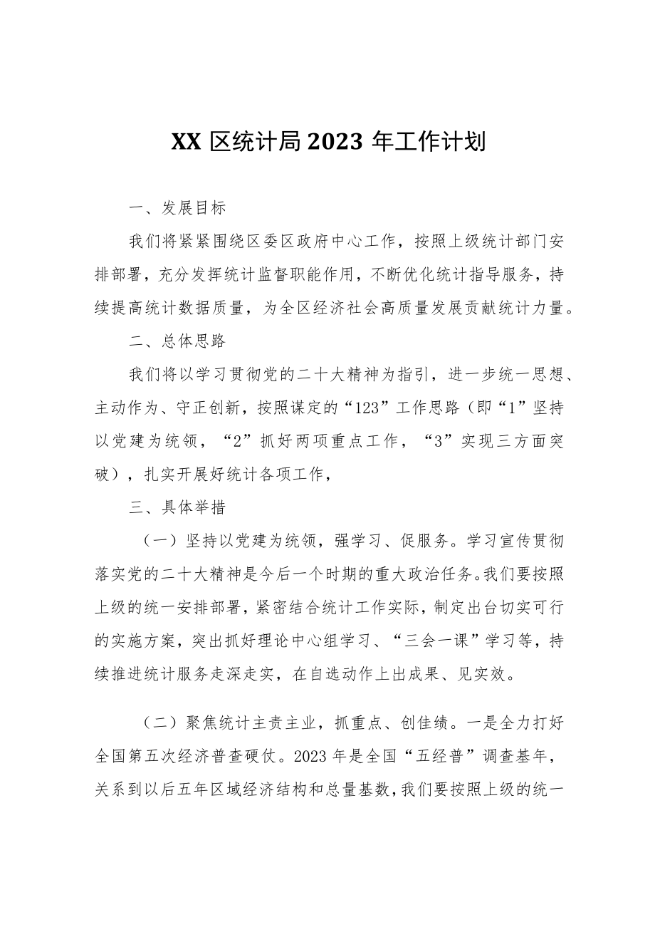 XX区统计局2023年工作计划.docx_第1页