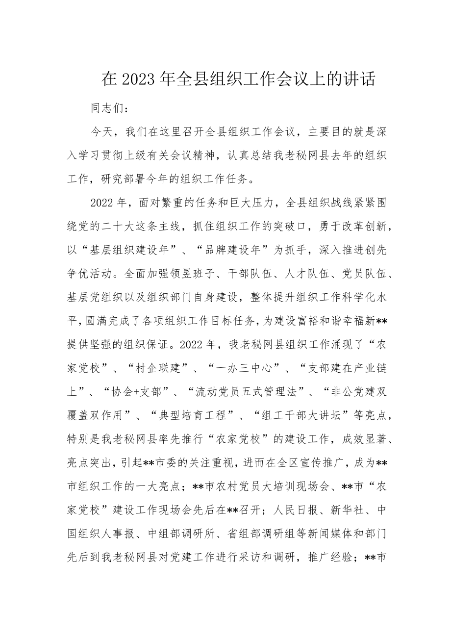 在2023年全县组织工作会议上的讲话.docx_第1页