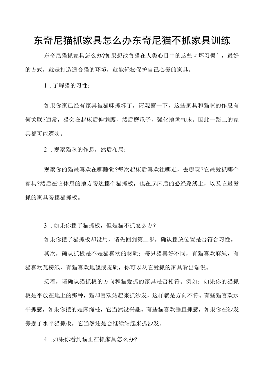 东奇尼猫抓家具怎么办 东奇尼猫不抓家具训练.docx_第1页