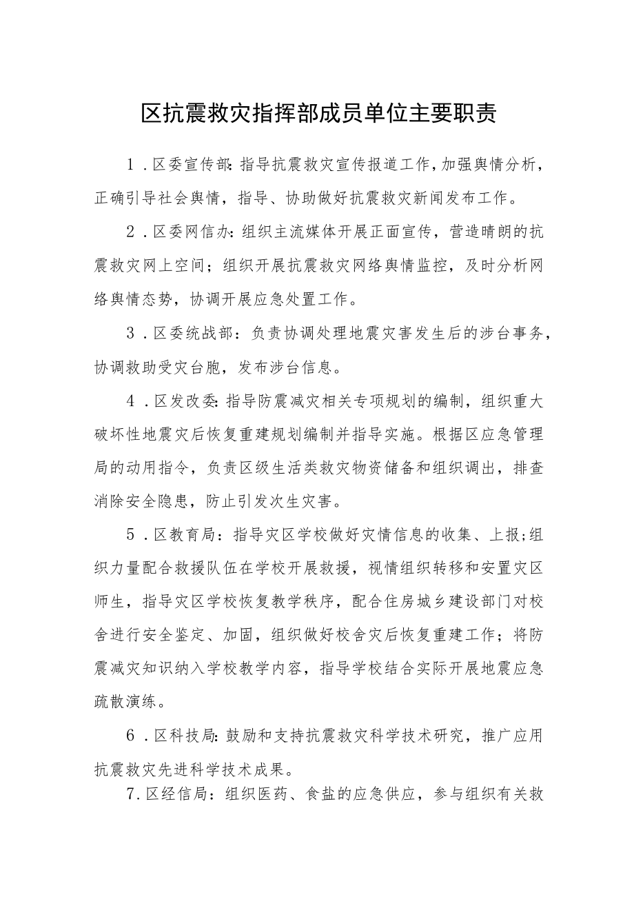 区抗震救灾指挥部成员单位主要职责.docx_第1页