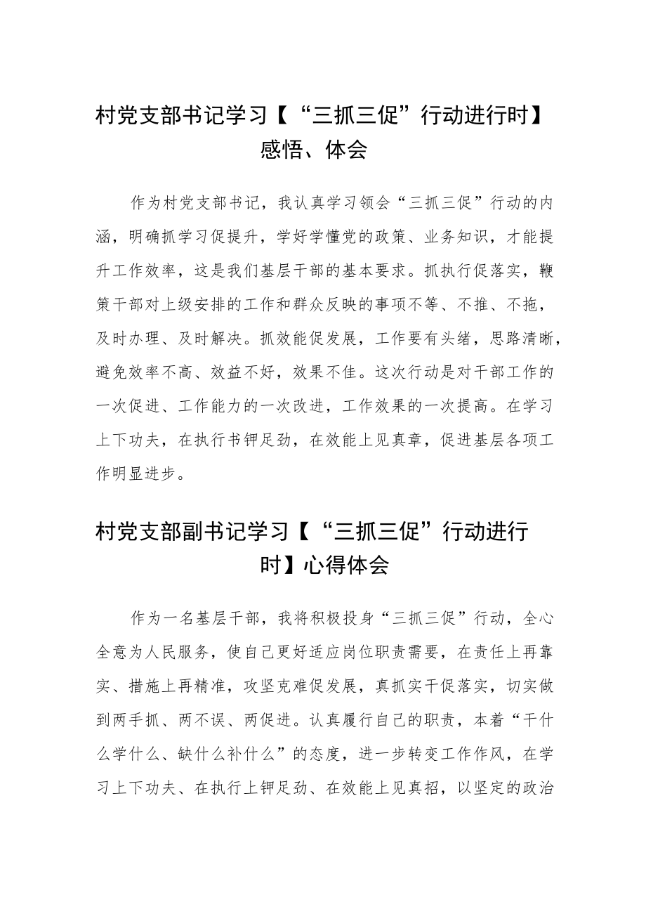 (四篇)村党支部书记学习【“三抓三促”行动进行时】心得体会感悟.docx_第1页