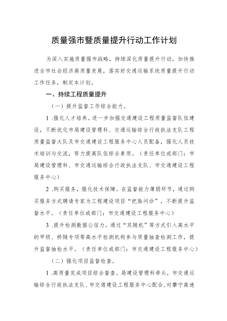 质量强市暨质量提升行动工作计划.docx_第1页