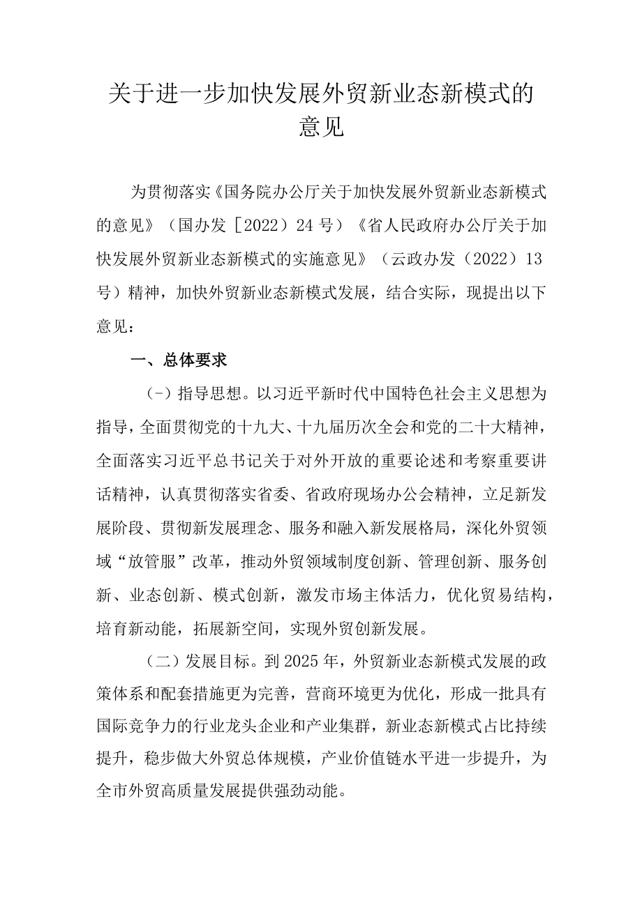 关于进一步加快发展外贸新业态新模式的意见.docx_第1页