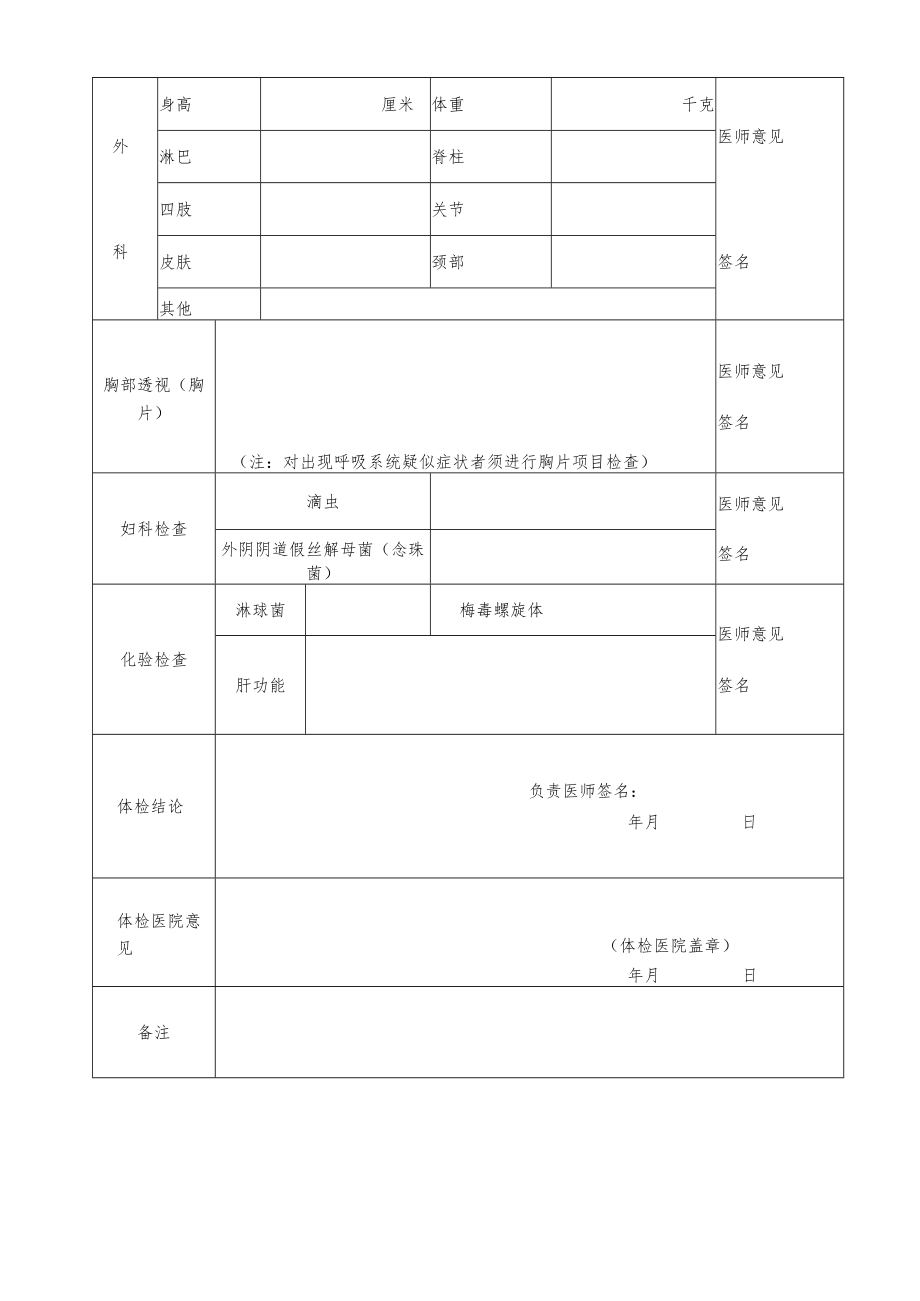 辉南县幼儿园教师资格认定申请人体检表.docx_第2页