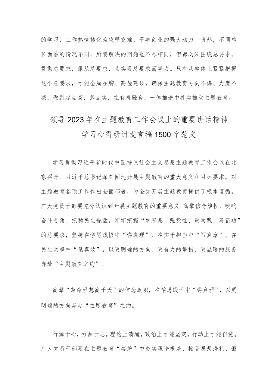 二篇文：在主题教育工作会议上的重要讲话精神学习心得研讨发言稿2023年.docx_第3页