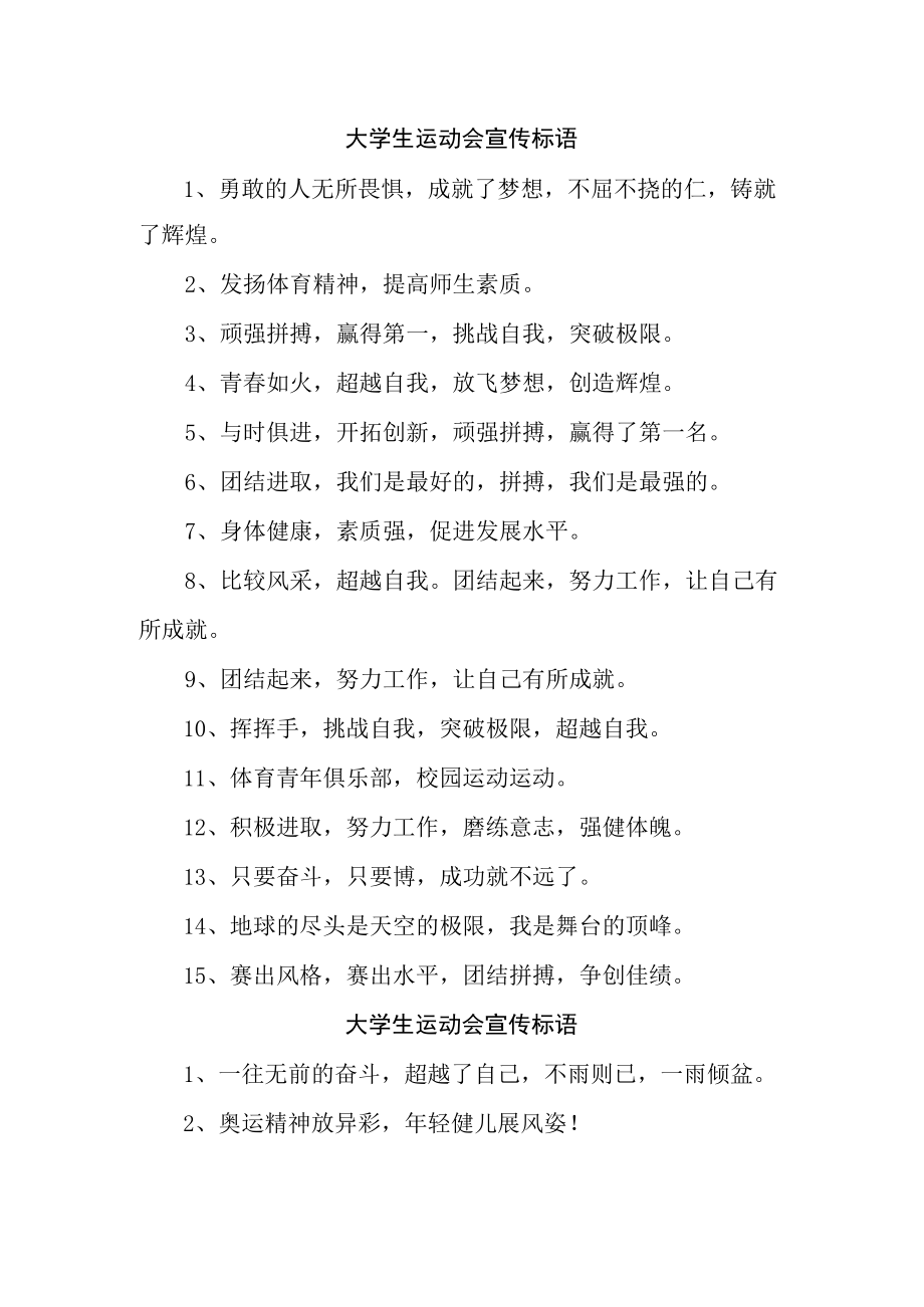 2023年第XX届大学生运动会宣传口号（精编四份）.docx_第1页