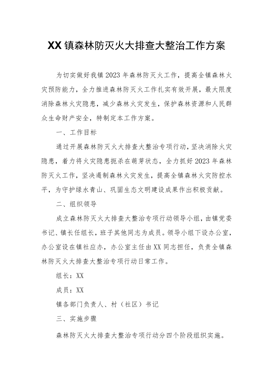 XX镇森林防灭火大排查大整治工作方案.docx_第1页