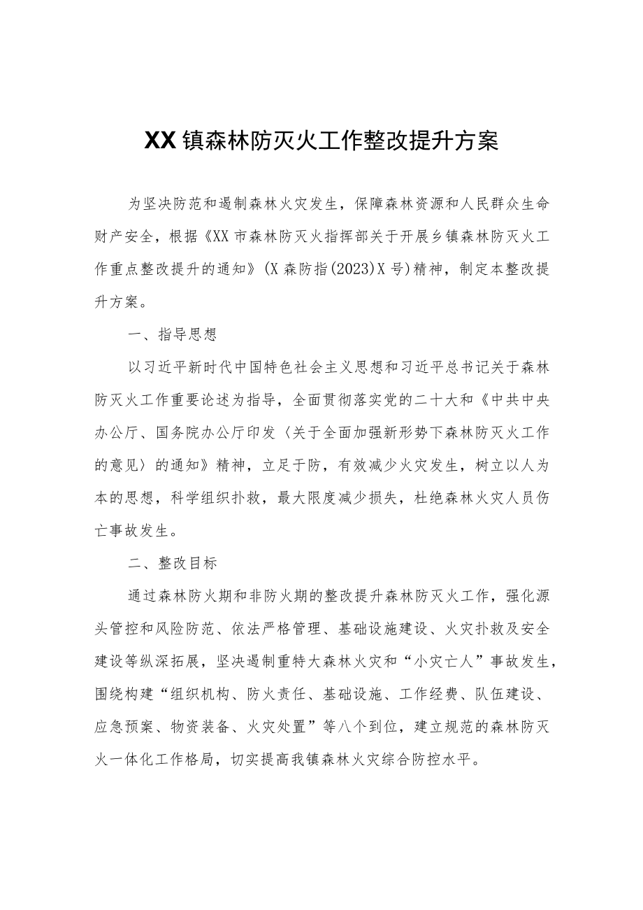 XX镇森林防灭火工作整改提升方案.docx_第1页