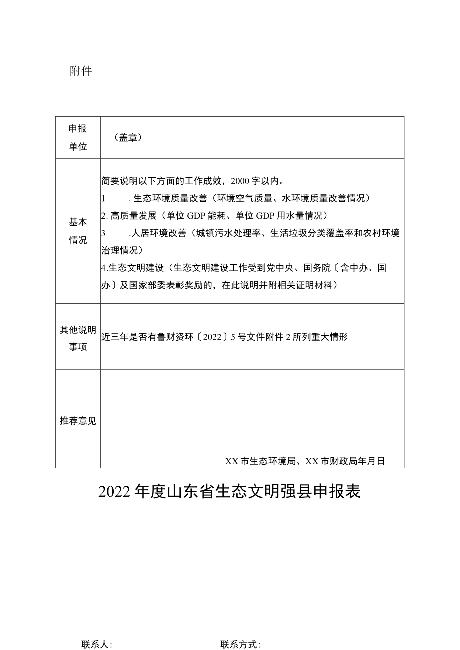 2022年度山东省生态文明强县申报表.docx_第1页