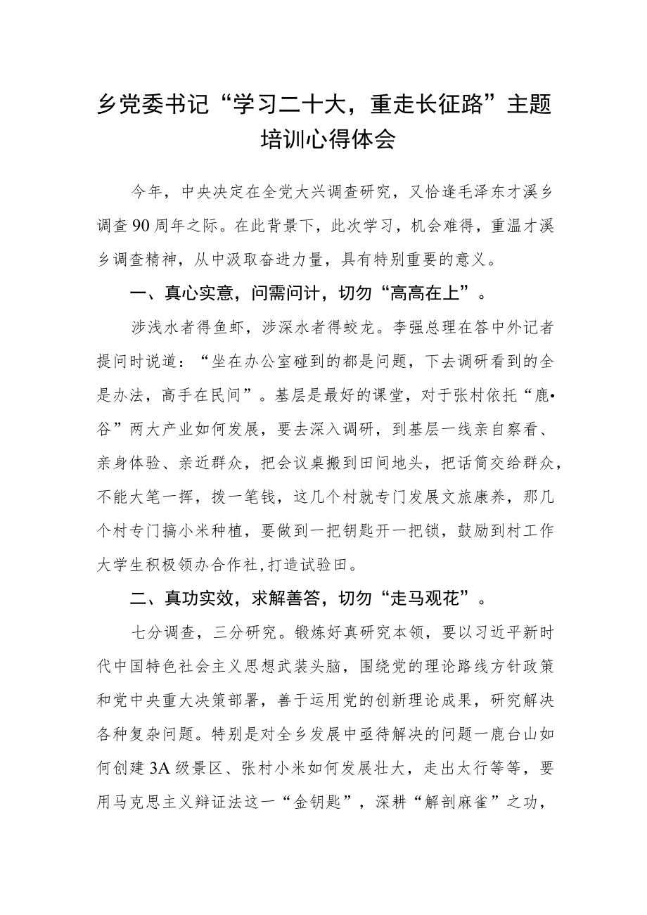 乡党委书记“学习二十大重走长征路”主题培训心得体会.docx_第1页