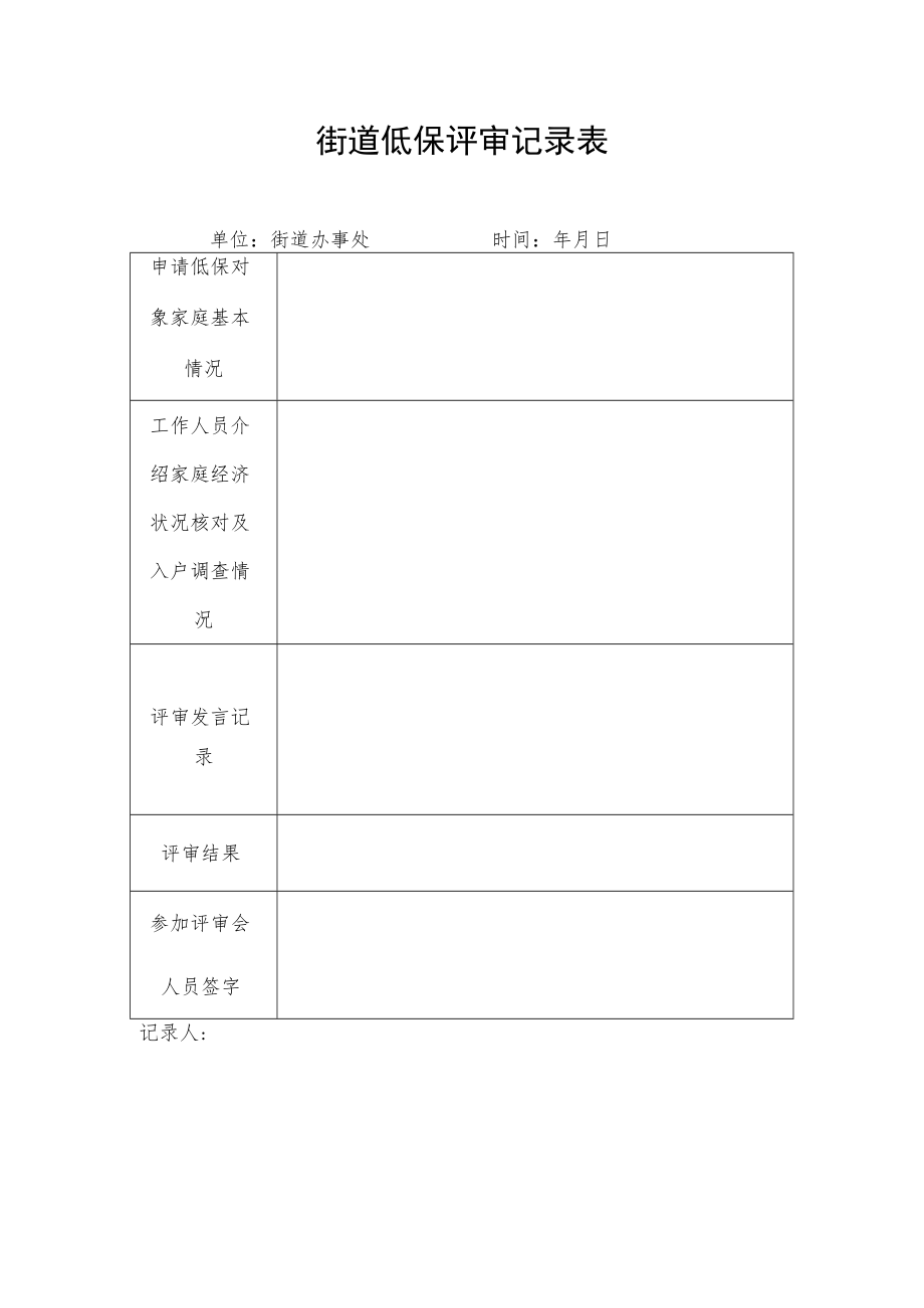 街道低保评审记录表.docx_第1页