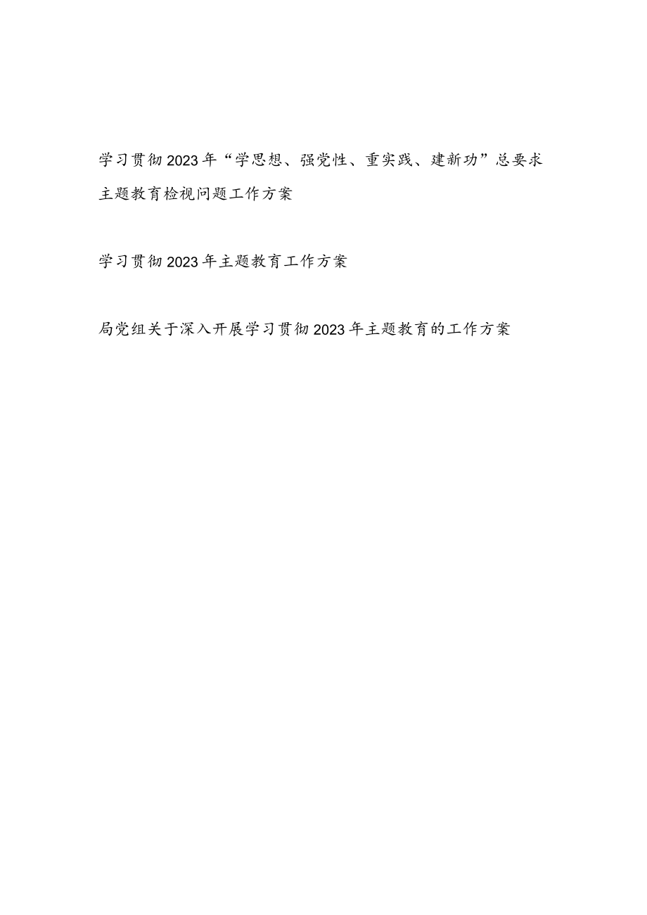 学习贯彻2023年“学思想、强党性、重实践、建新功”总要求主题教育检视问题工作方案.docx_第1页