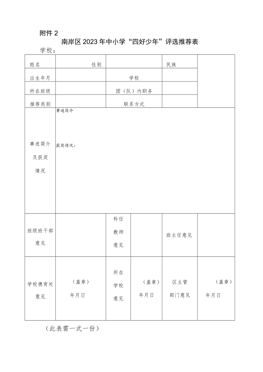 南岸区2023年中小学“四好少年”评选推荐表.docx_第1页