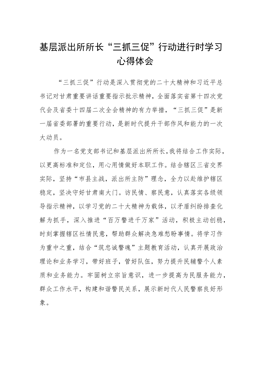 基层派出所所长“三抓三促”行动进行时学习心得体会.docx_第1页