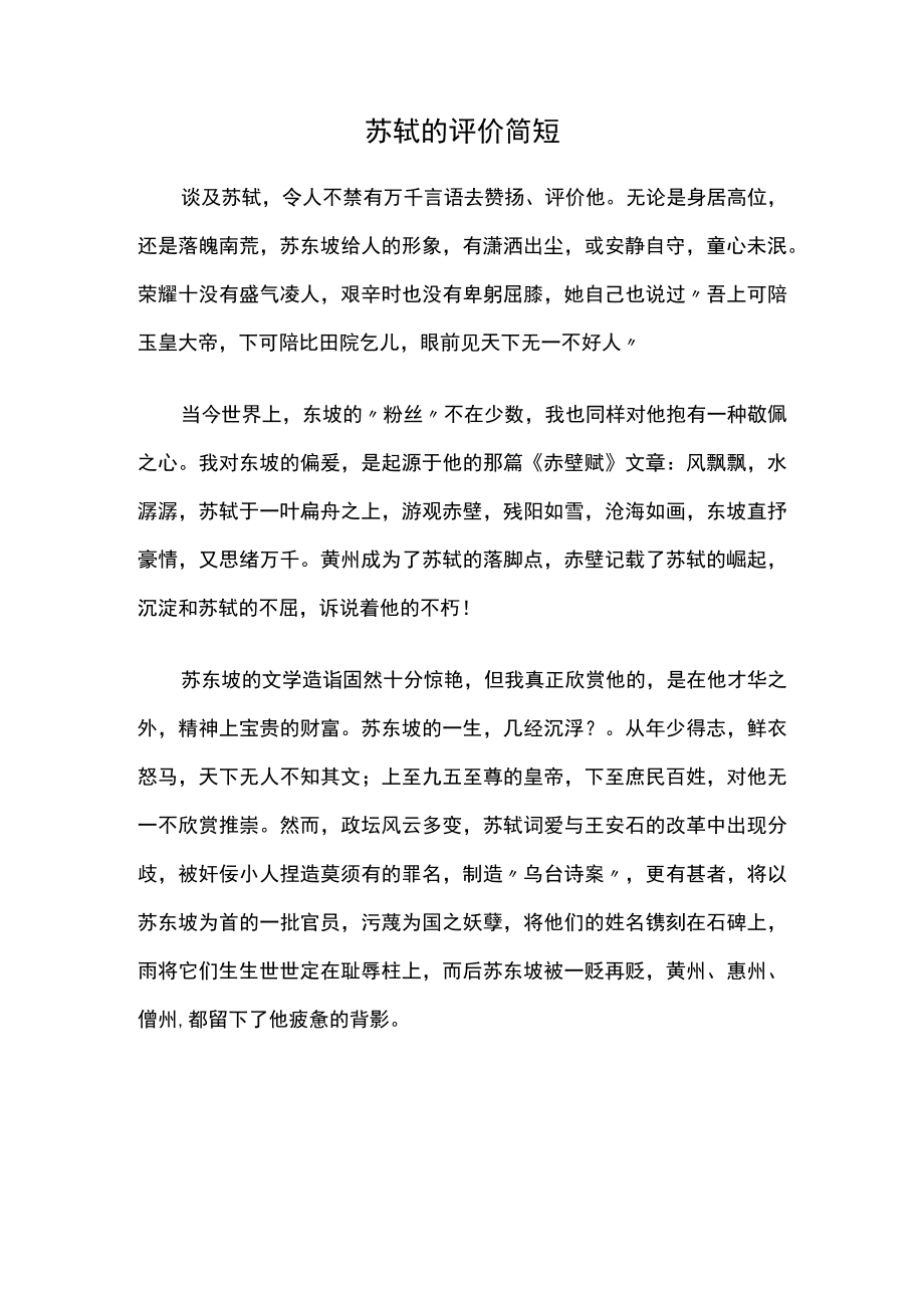 苏轼的评价简短.docx_第1页