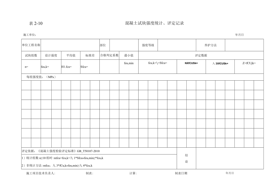 混凝土试块强度统计、评定记录.docx_第1页