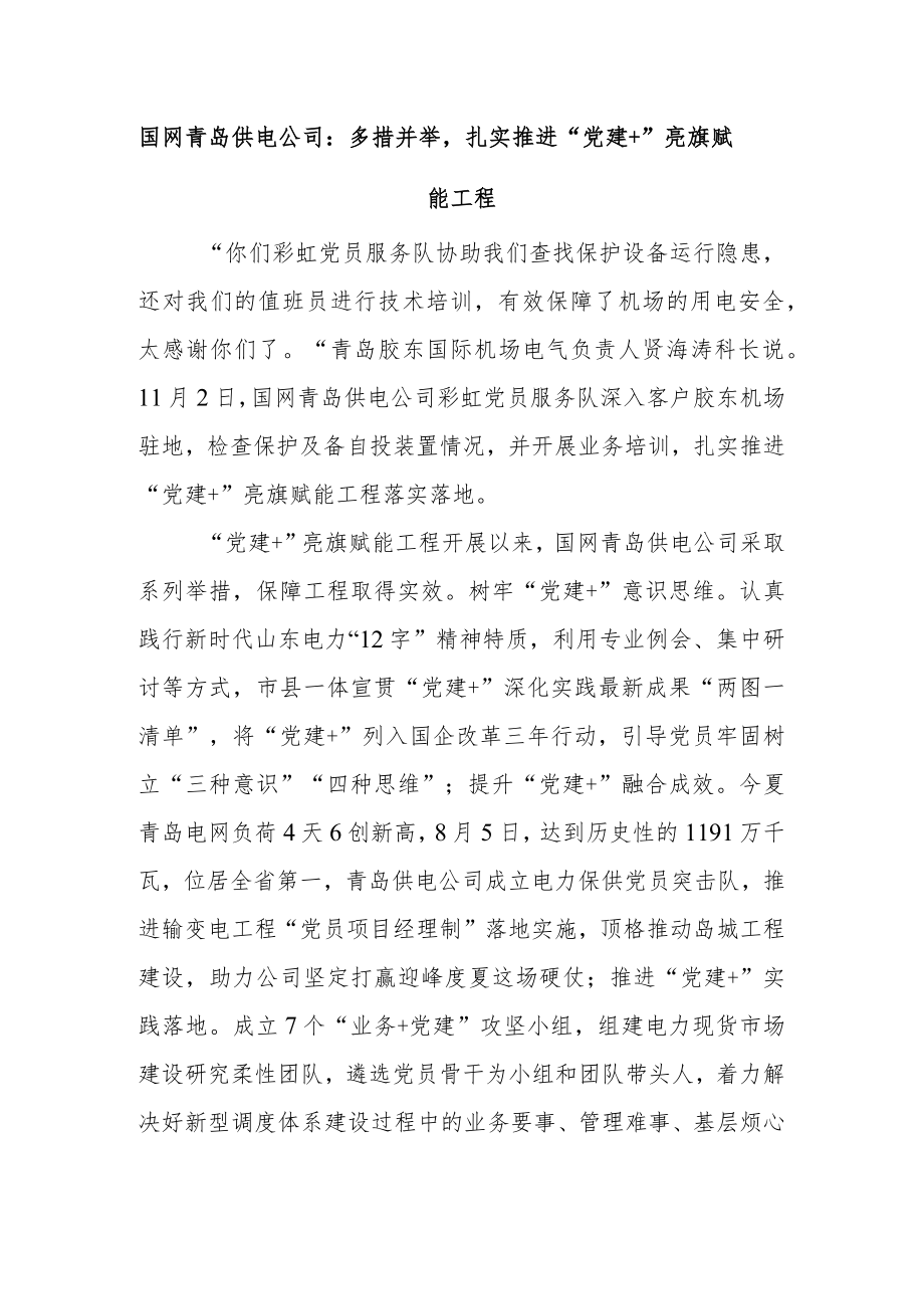 国网青岛供电公司：多措并举扎实推进“党建+”亮旗赋能工程.docx_第1页