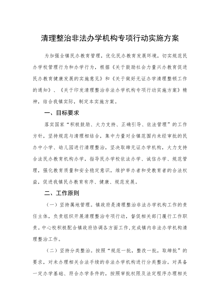 清理整治非法办学机构专项行动实施方案.docx_第1页