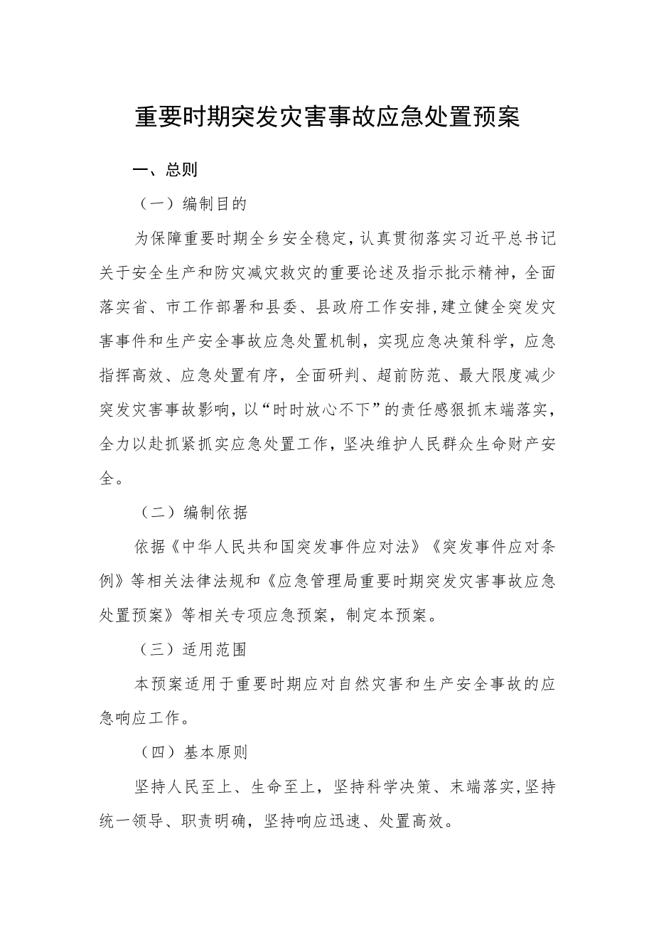 重要时期突发灾害事故应急处置预案.docx_第1页