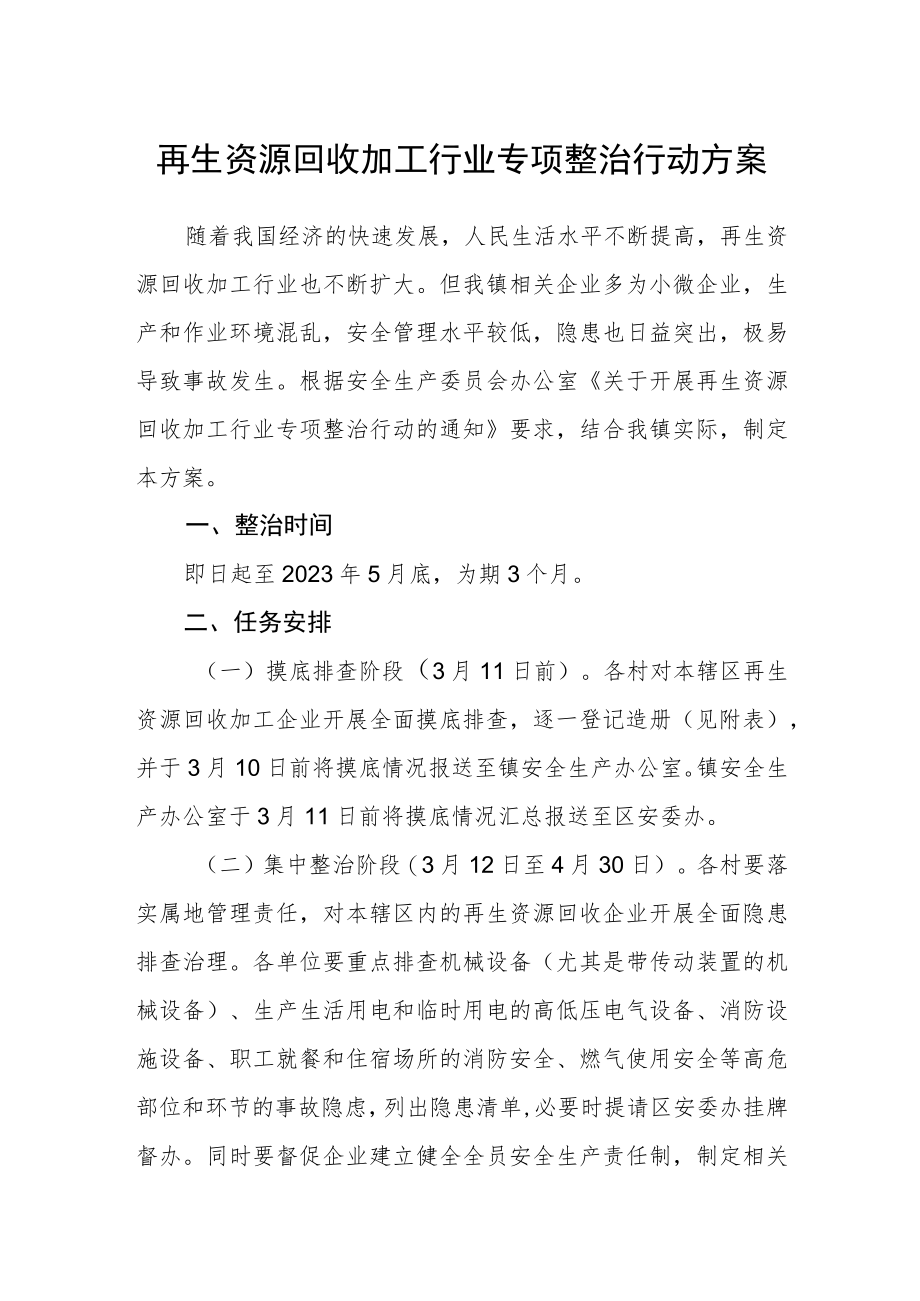 再生资源回收加工行业专项整治行动方案.docx_第1页