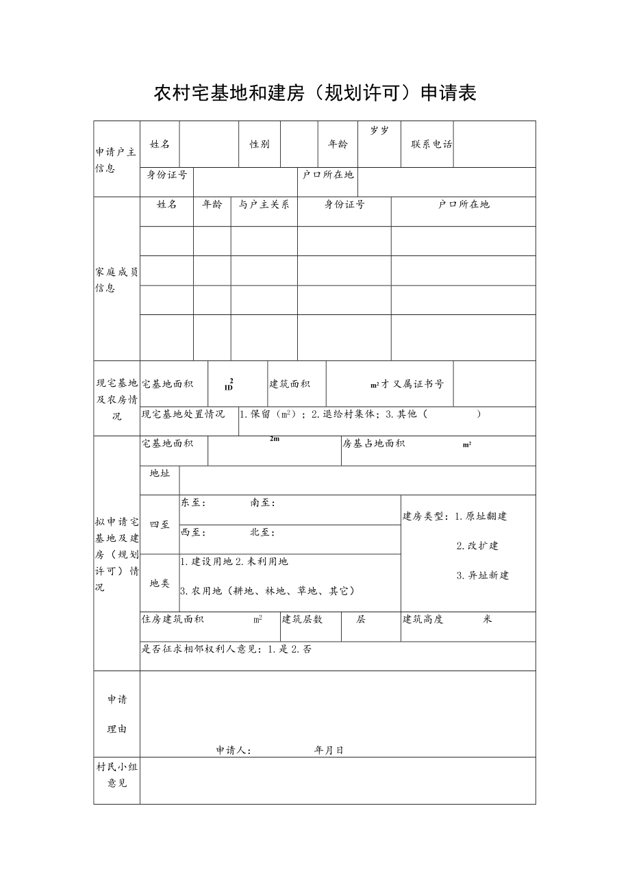 农村宅基地和建房（规划许可）申请表.docx_第1页