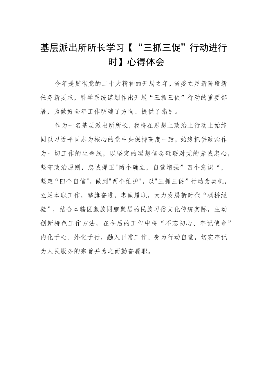 基层派出所所长学习【“三抓三促”行动进行时】心得体会.docx_第1页