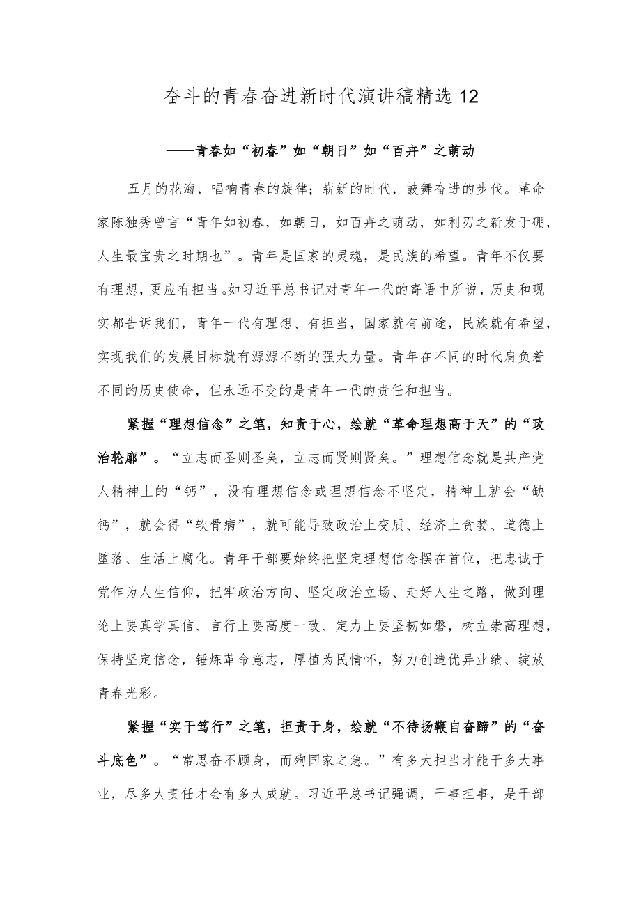 奋斗的青春奋进新时代演讲稿精选12.docx_第1页